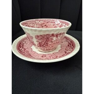 Mason's Vista Pink, Transferware: Flat Cup & Saucer Set (s), 2 1/4" Tall